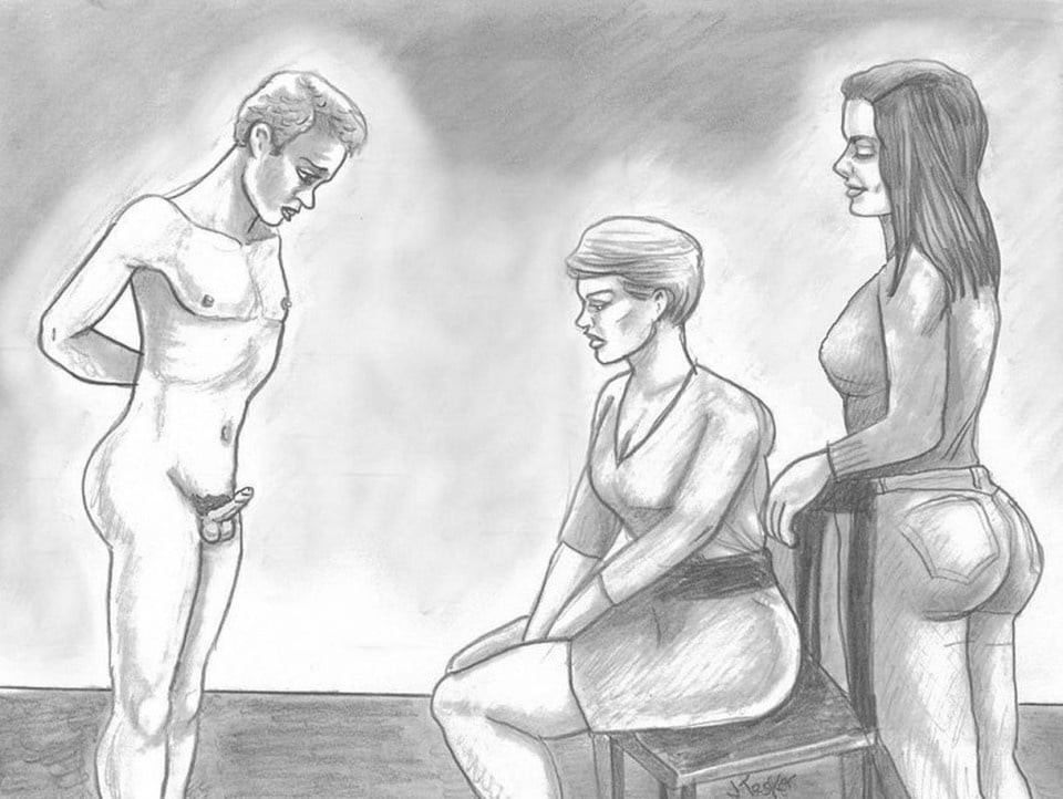 Submissive men punished femdom toon