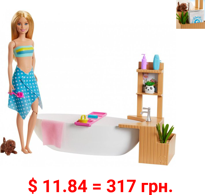 Barbie Fizzy Bath Doll &, Blonde, With Tub, Puppy & More Doll Playset