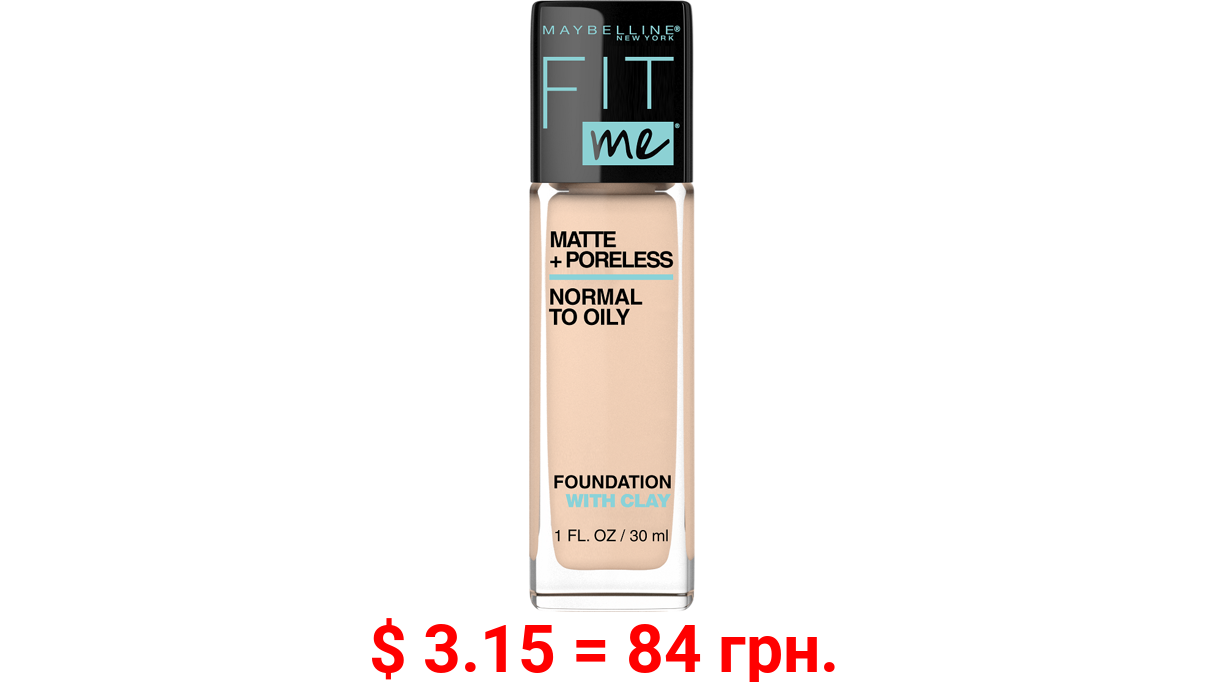 Maybelline Fit Me Matte + Poreless Liquid Foundation Makeup, Ivory, 1 fl. oz.