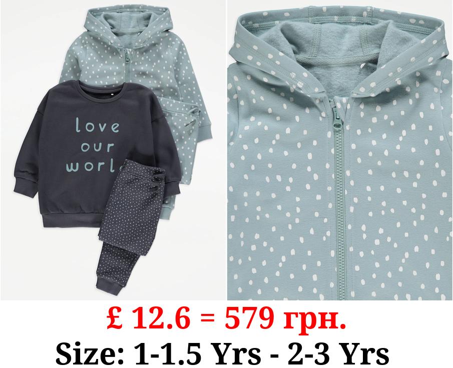Grey Love Our World Sweatshirt Hoodie and Joggers Outfit 2 Pack