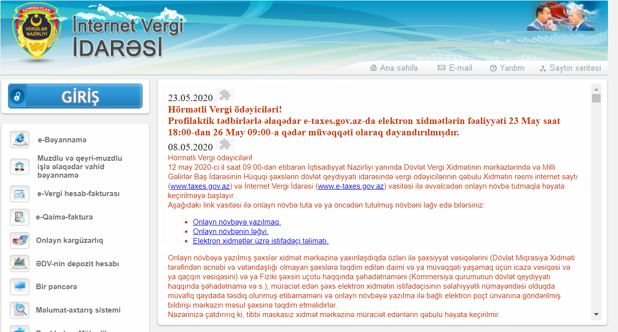 New e taxes. E-Taxes.gov.az. EAFSA gov az. May.gov.az. E Customs gov az.