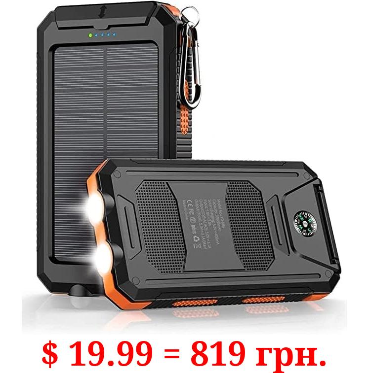 Power-Bank-Portable-Charger-Solar - 36800mAh Waterproof Portable External Backup Battery Charger Built-in Dual QC 3.0 5V3.1A Fast USB and Flashlight for All Phone and Electronic Devices (Deep Orange)
