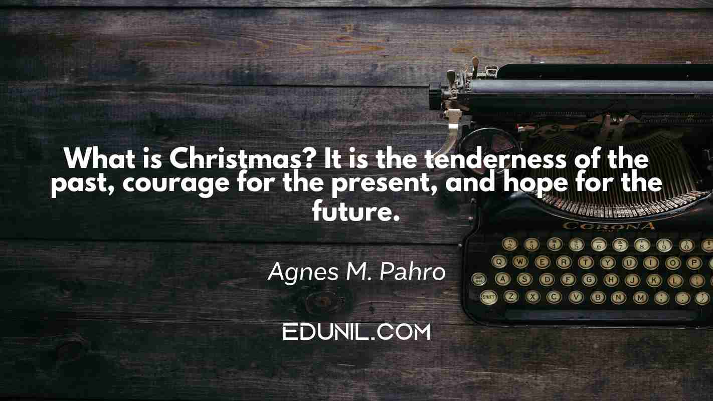 What is Christmas? It is the tenderness of the past, courage for the present, and hope for the future. - Agnes M. Pahro
