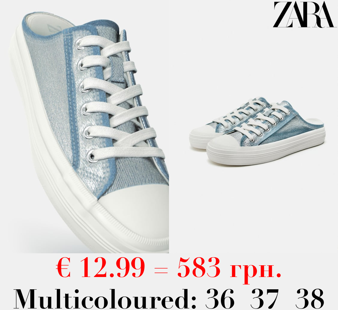 METALLIC DENIM MULE TRAINERS