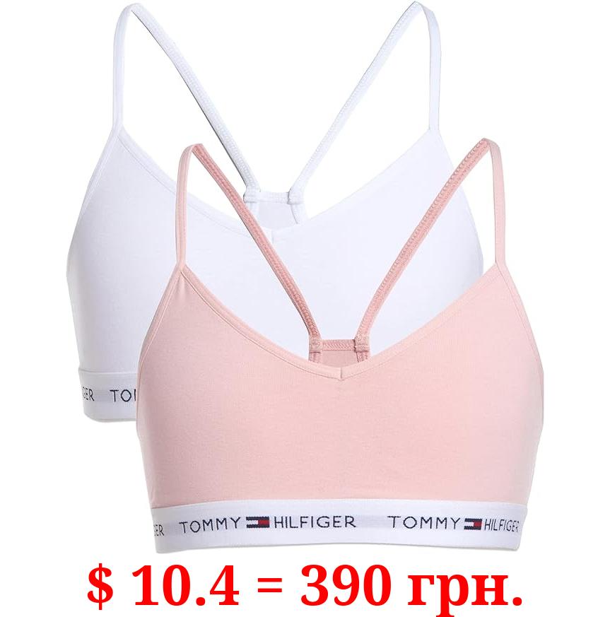 Tommy Hilfiger Girls' Crop Sports Bra (Pack of 2), Racerback Straps & Soft Elastic Waistband, Cotton & Spandex