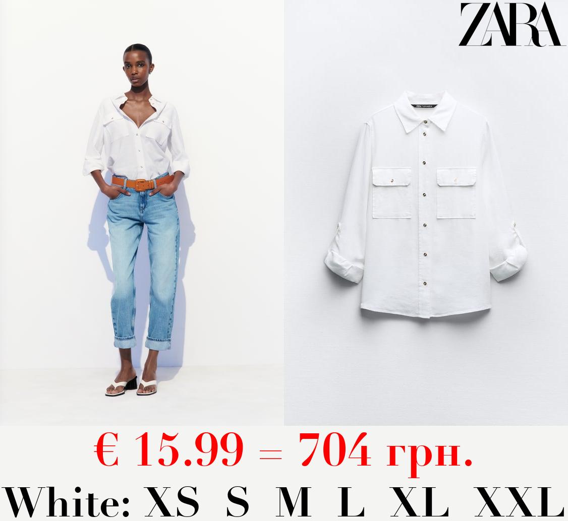 ROLL-UP SLEEVE LINEN-BLEND SHIRT