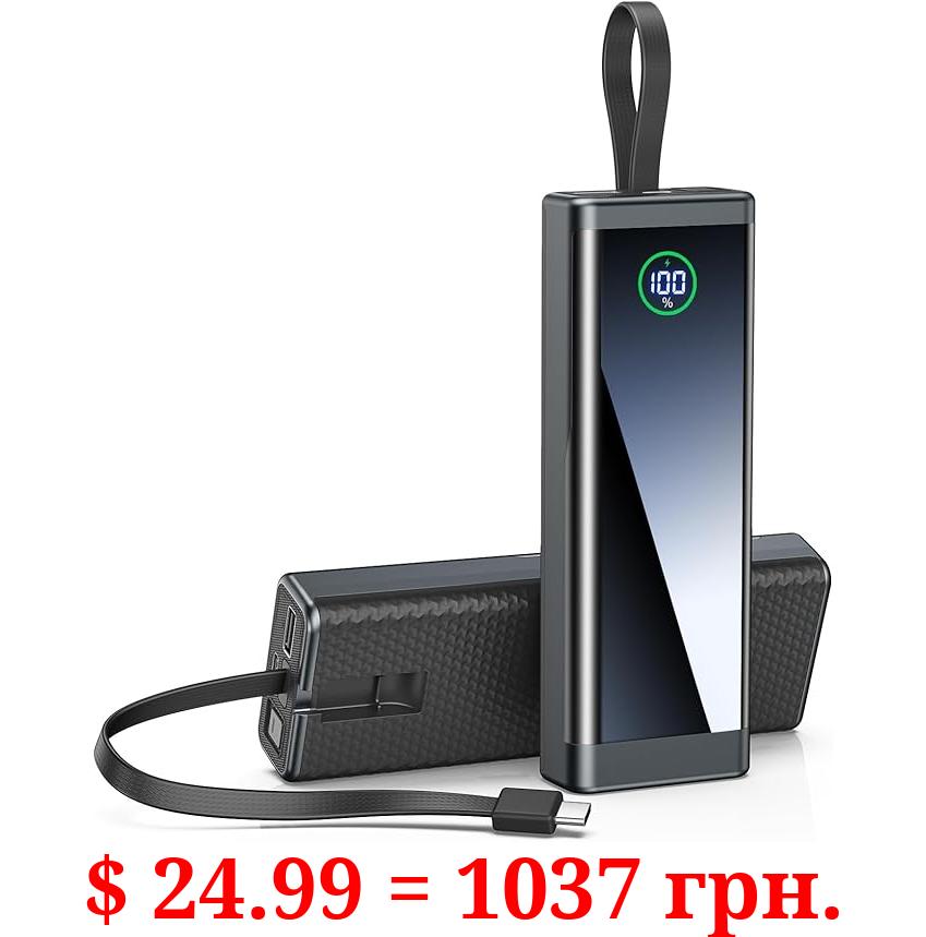 Portable Charger 40000mAh Power Bank, 22.5W Fast Charging Battery Pack with Built-in USB C in&out Cable, Ultra-High Capacity Portable Phone Battery Charger for iPhone/Samsung/Android -Black, 1 Pack