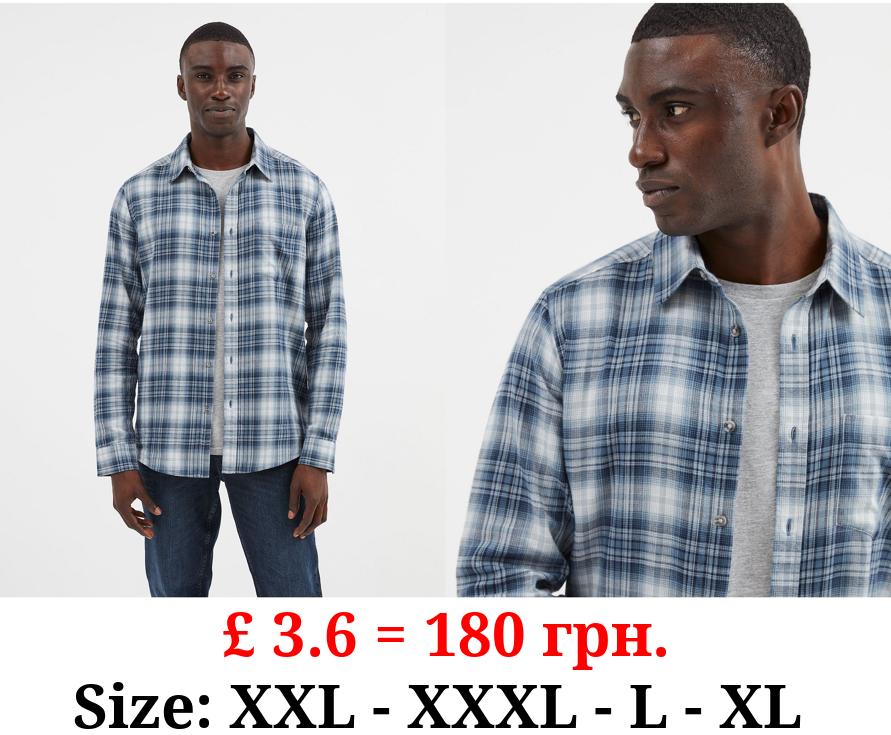 Blue Checked Brushed Long Sleeve Shirt