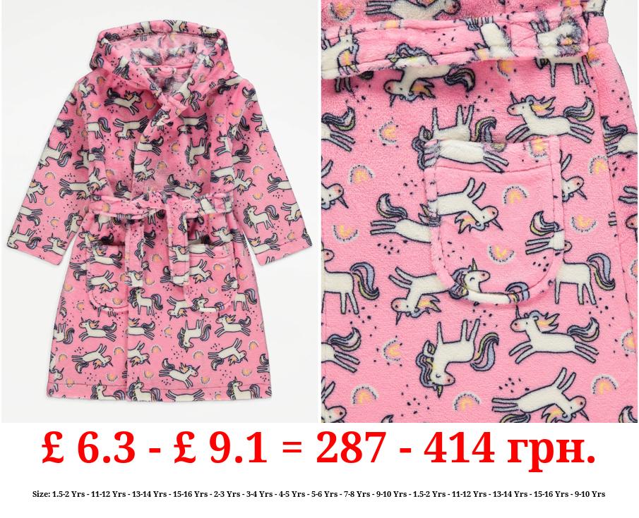 Pink Unicorn Print Dressing Gown