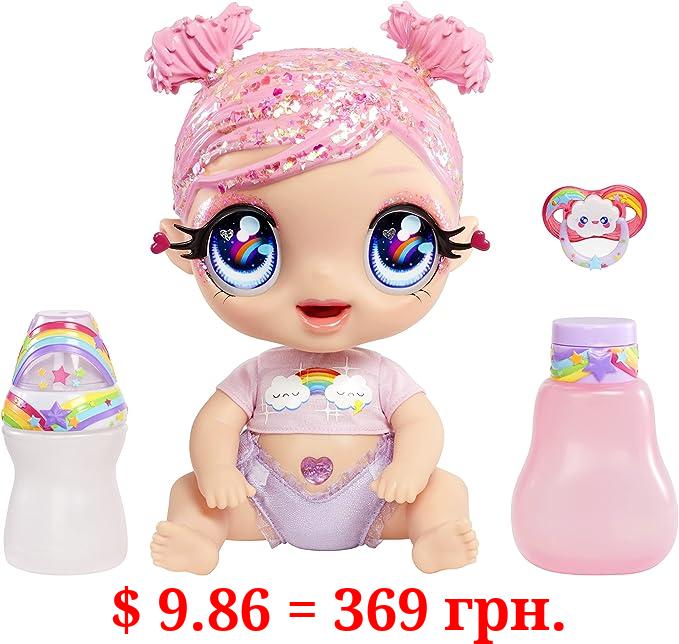 MGA Entertainment Glitter Babyz Dreamia Stardust Baby Doll with 3 Magical Color Changes, Glitter Pink Hair Rainbow Outfit, Diaper, Bottle, Pacifier Gift for Kids, Toy for Girls Boys Ages 3 4 5+