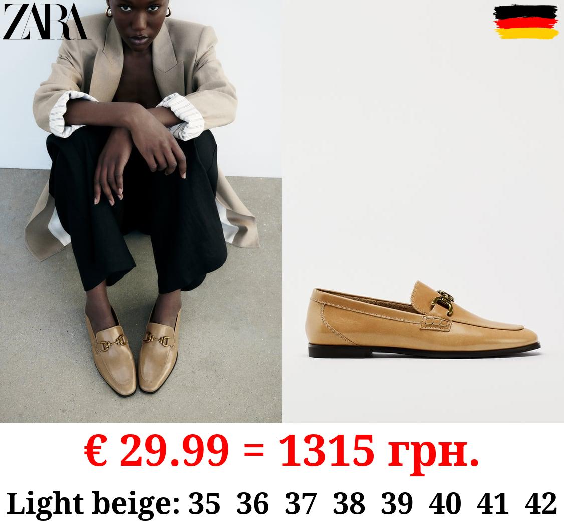 SPLIT LEATHER LOAFERS WITH CHAIN DETAIL