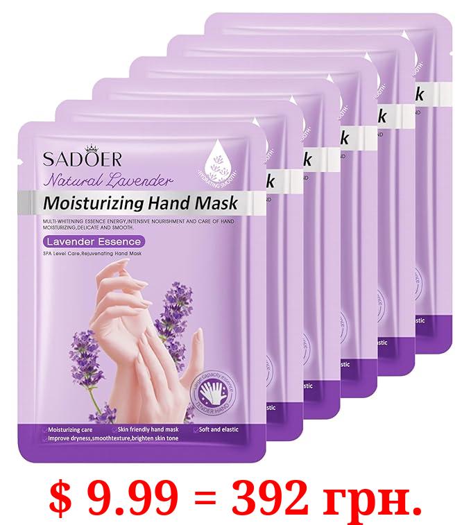 Permotary 6 Pack Moisturizing Hand Peel Mask Gloves, Hand Mask Natural Collagen Spa Gloves Moisture Enhancing Gloves for Dry Hands, Repair Rough Damage Skin for Women & Men (Lavendar)