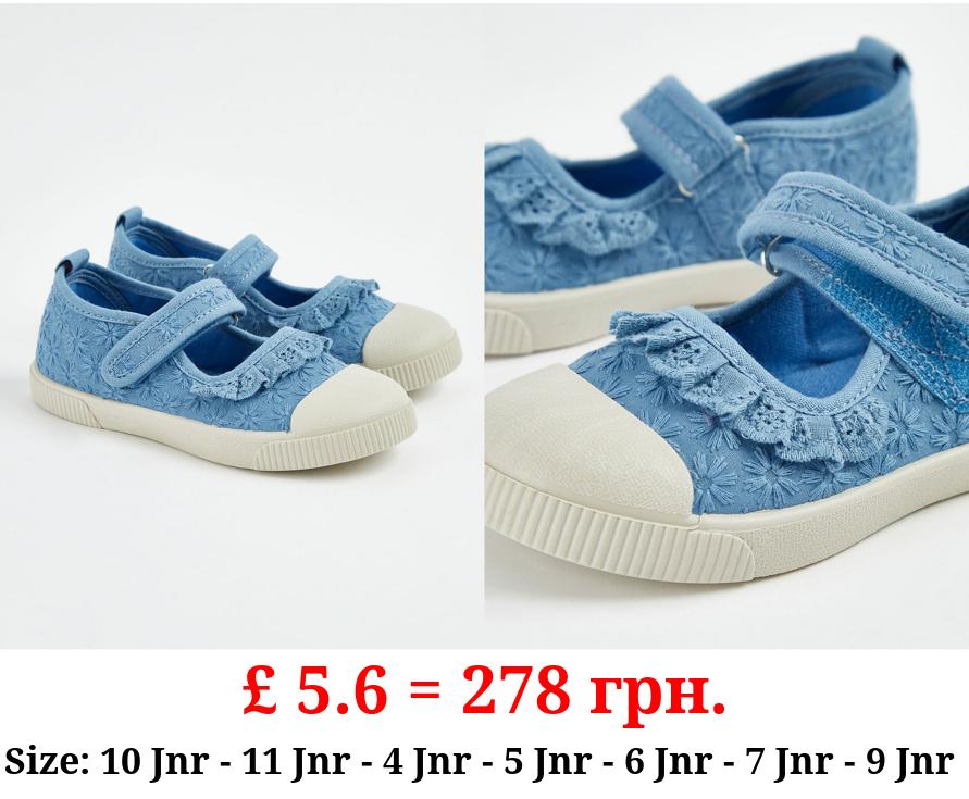 Blue Embroidered Lace Mary Jane Pumps