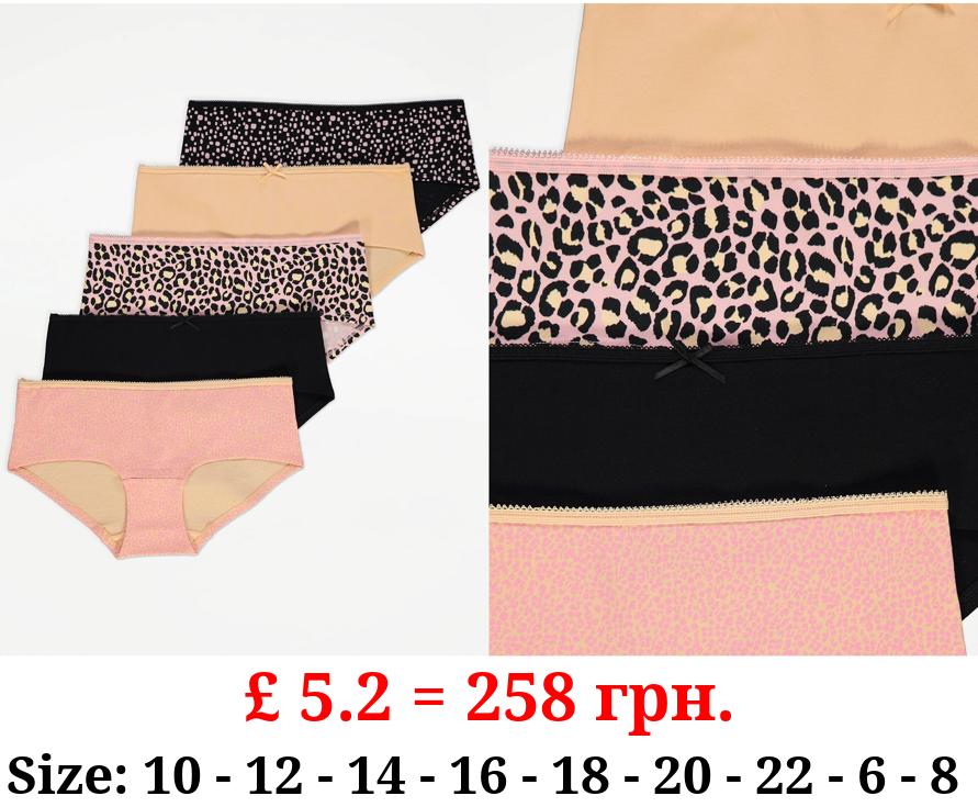 Animal Print Short Knickers 5 Pack
