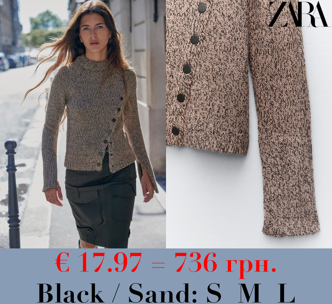 TWISTED YARN KNIT SWEATER WITH ASYMMETRIC BUTTONS