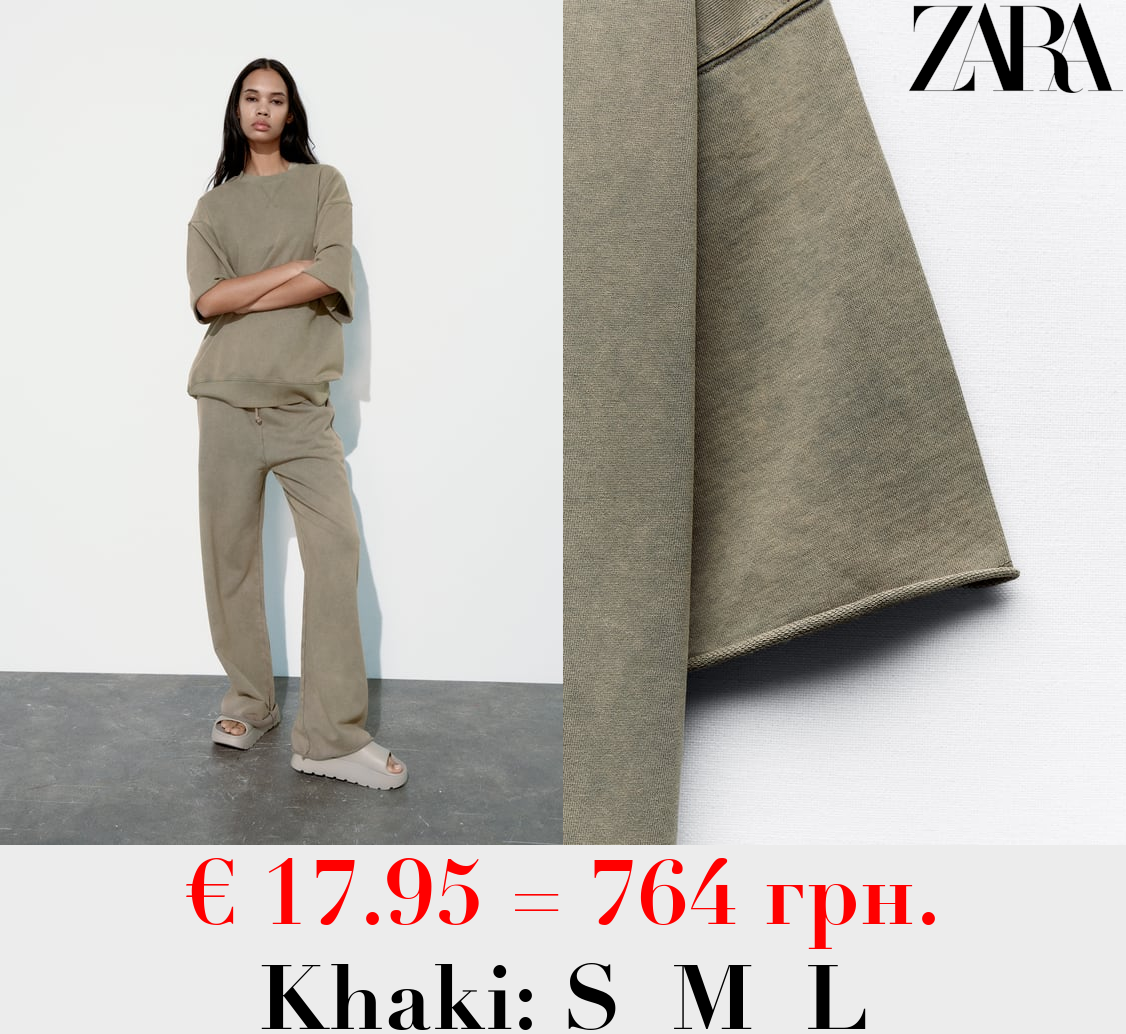 FADED-EFFECT PLUSH SHORT SLEEVE SWEATSHIRT