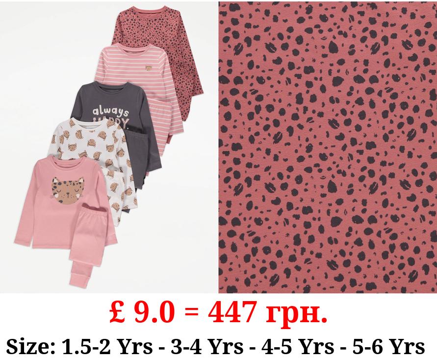 Cat and Leopard Pyjamas 5 Pack