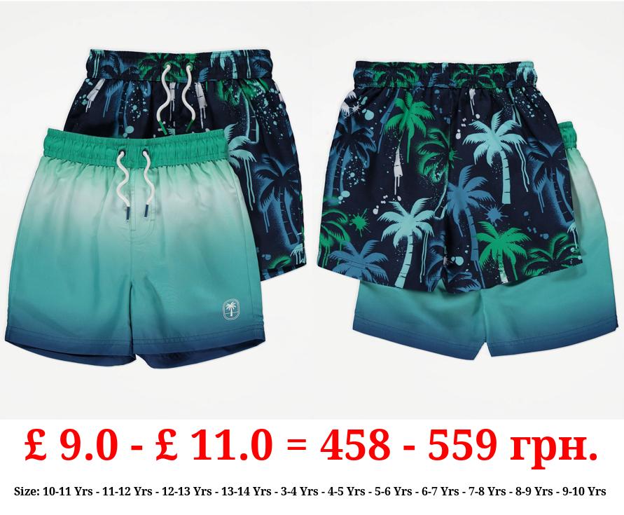 Tie Dye Ombre Palm Tree Swim Shorts 2 Pack