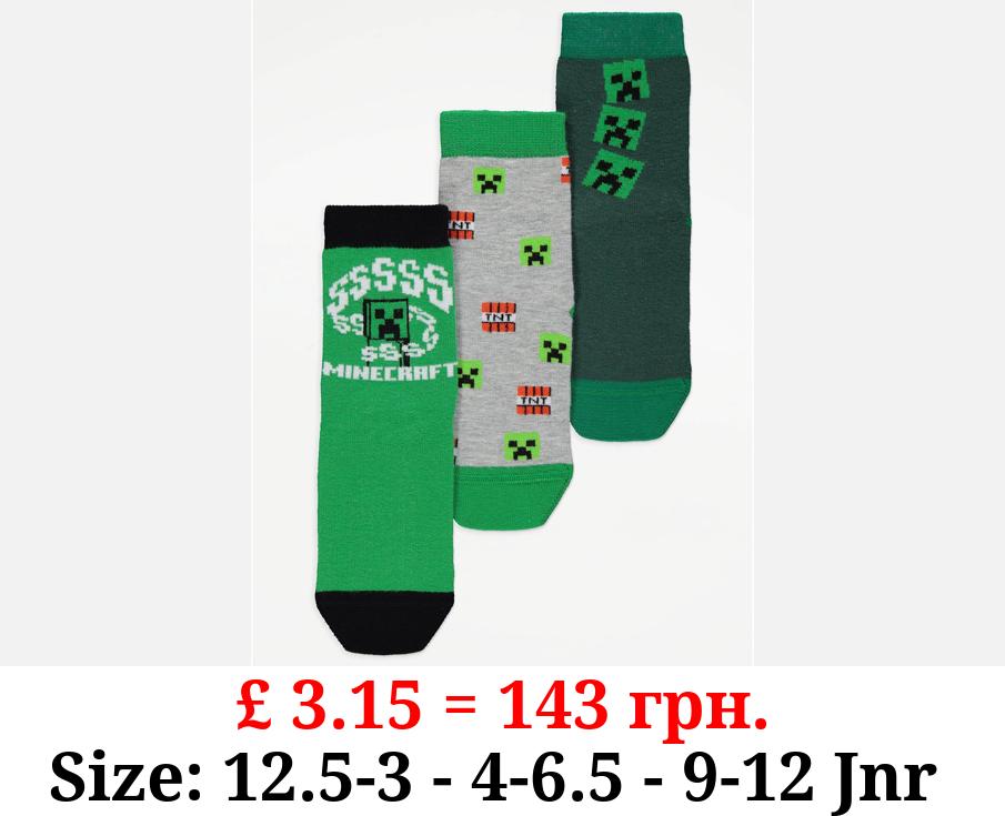 Minecraft Creeper Character Print Ankle Socks 3 Pack