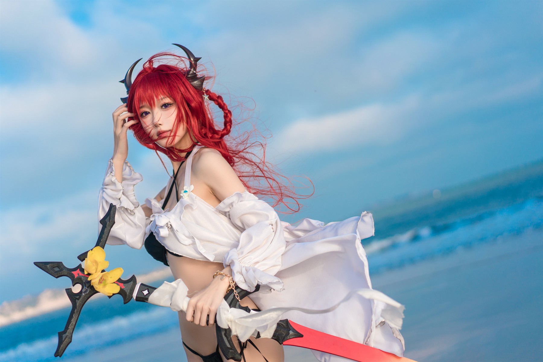 Cosplay 阿包也是兔娘 明日方舟 史尔特尔泳装 50