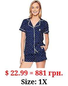 U.S. Polo Assn. Womens Pajama Set - Woven PJ Set for Women with Button Up Top and Shorts - Lounge Sets for Women