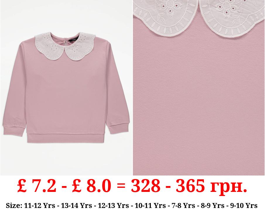 Pink Broderie Collar Sweatshirt