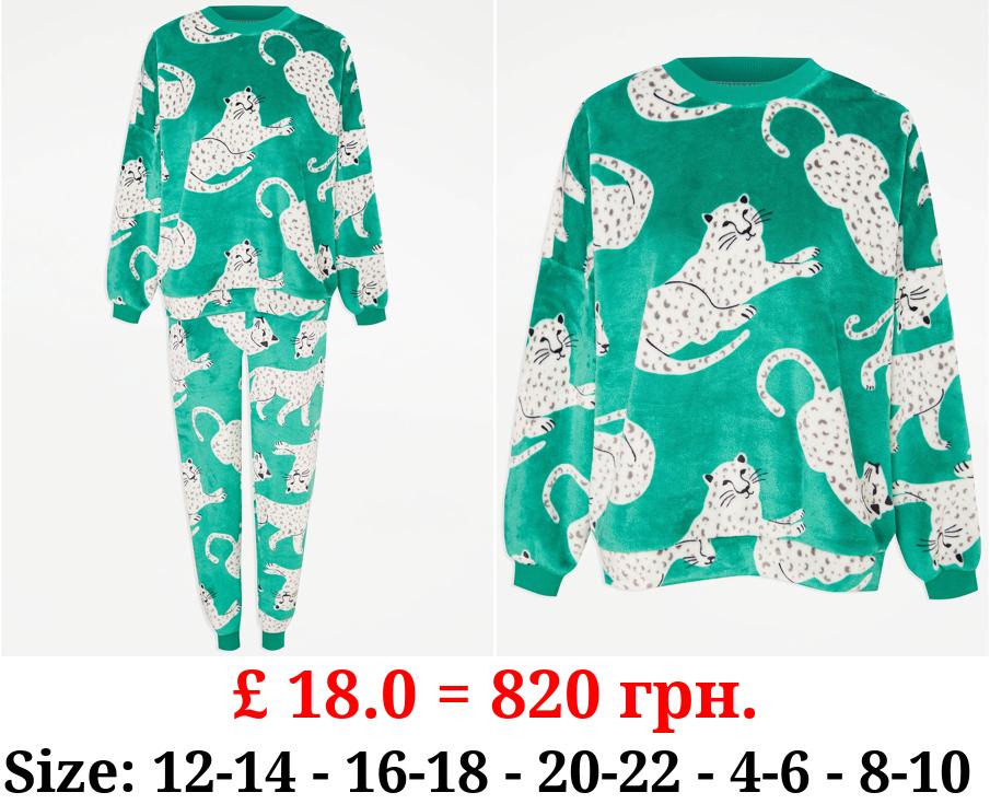 Green Leopard Fleece Pyjamas
