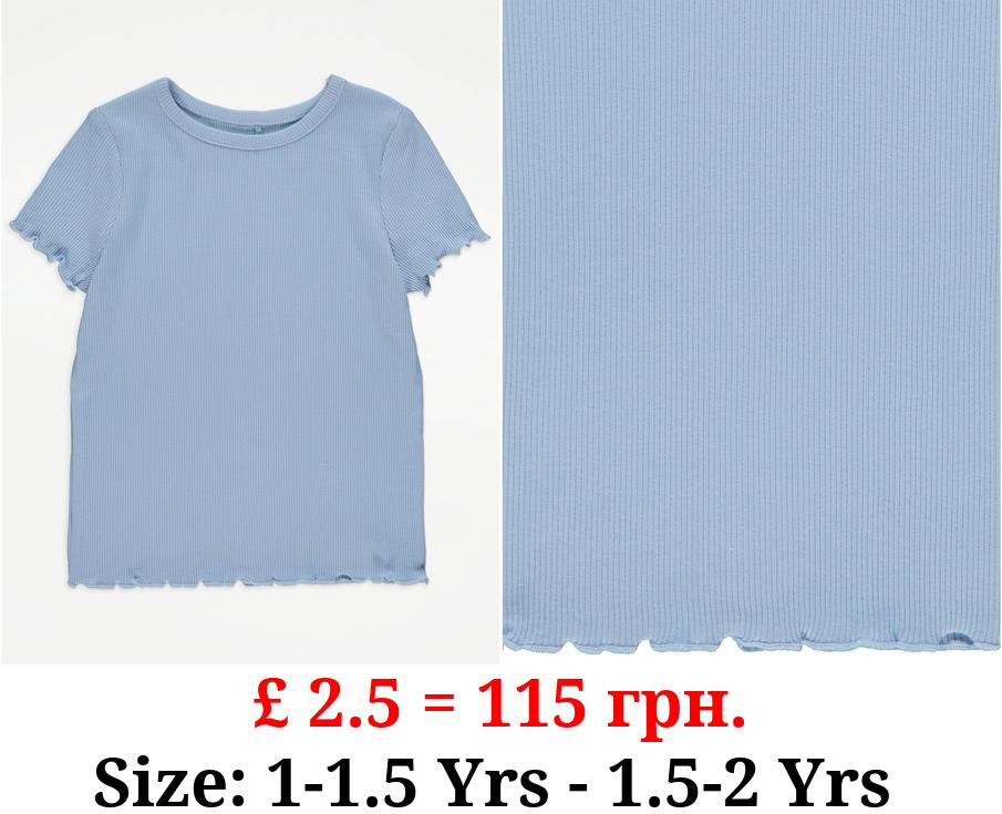 Light Blue Ribbed Lettuce Trim T-Shirt