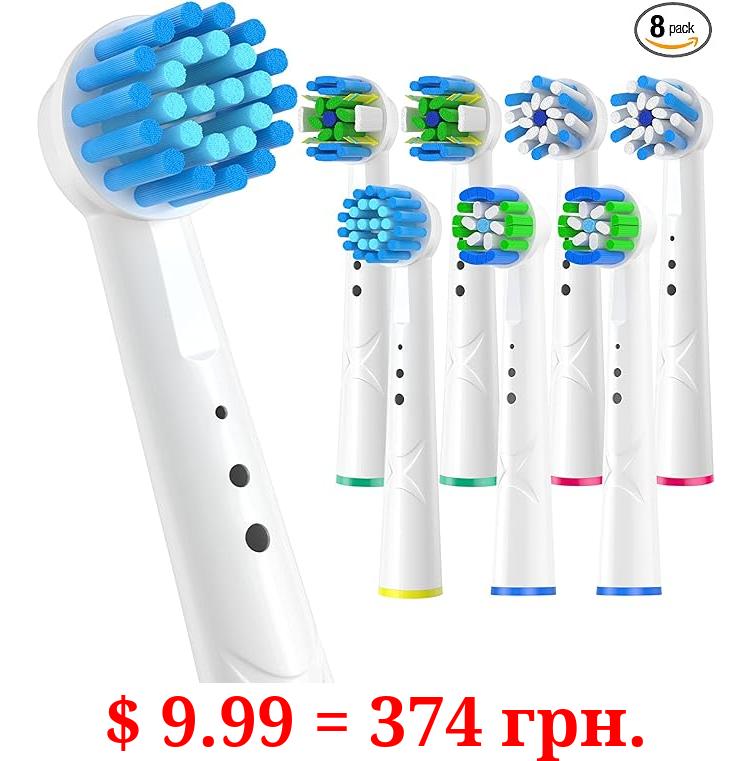 8pcs Replacement Brush Heads Compatible with Oral B Electric Toothbrushes. Pack of 2PrecisionClean,2CrossClean,2Sensitive Clean and 2Floss Clean