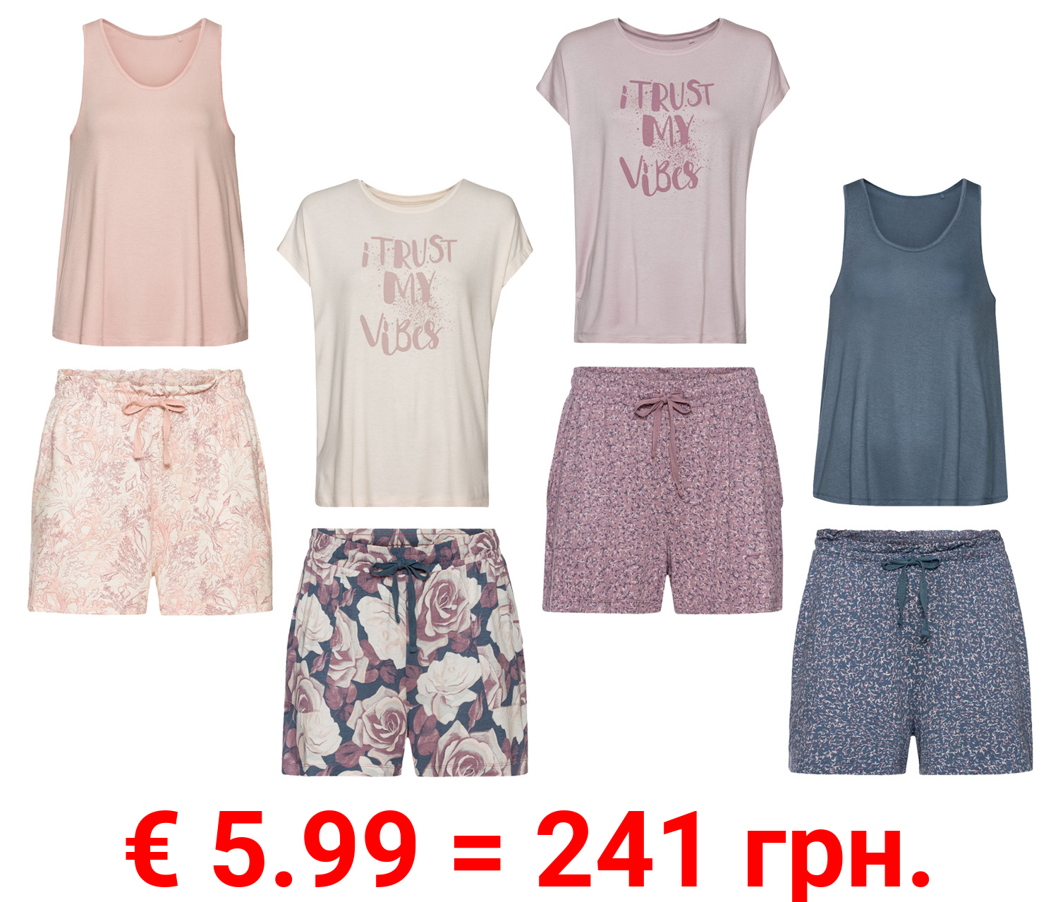 esmara® Damen Pyjama mit Rundhalsausschnitt