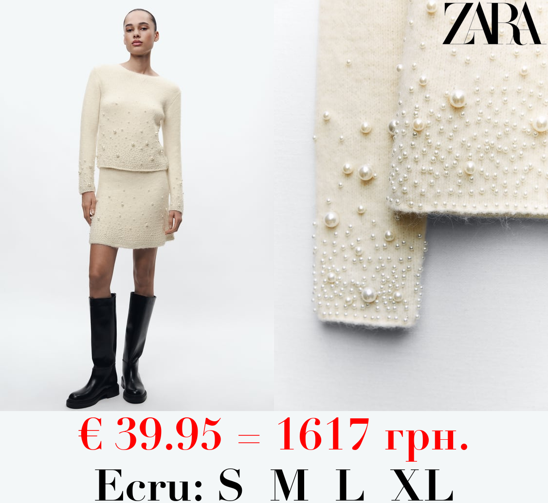 KNIT SWEATER WITH FAUX PEARLS