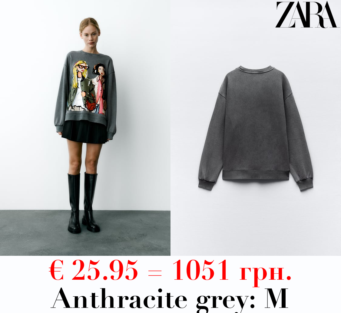 FADED-EFFECT PRINT SWEATSHIRT