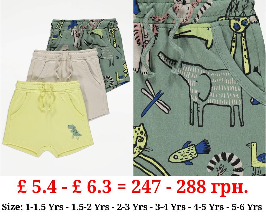 Jungle Animal Doodle Jersey Shorts 3 Pack