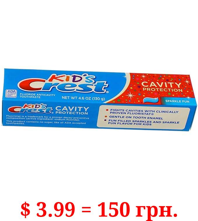 Crest Kids Tube Size Sparkle Fun Cavity Protection Toothpaste, 4.6 Oz