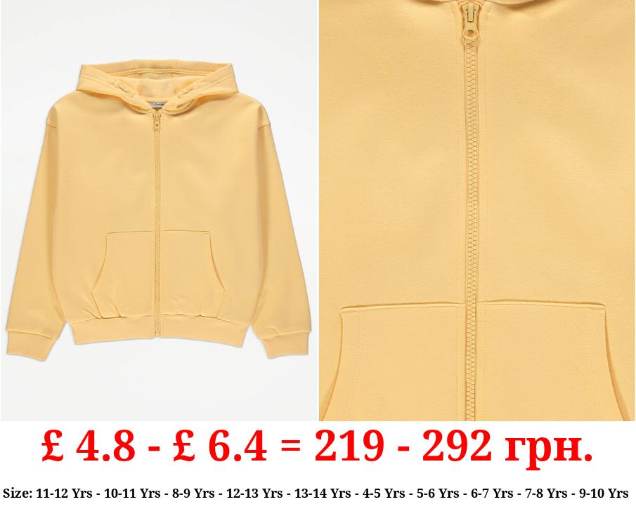Yellow Plain Zip Up Hoodie