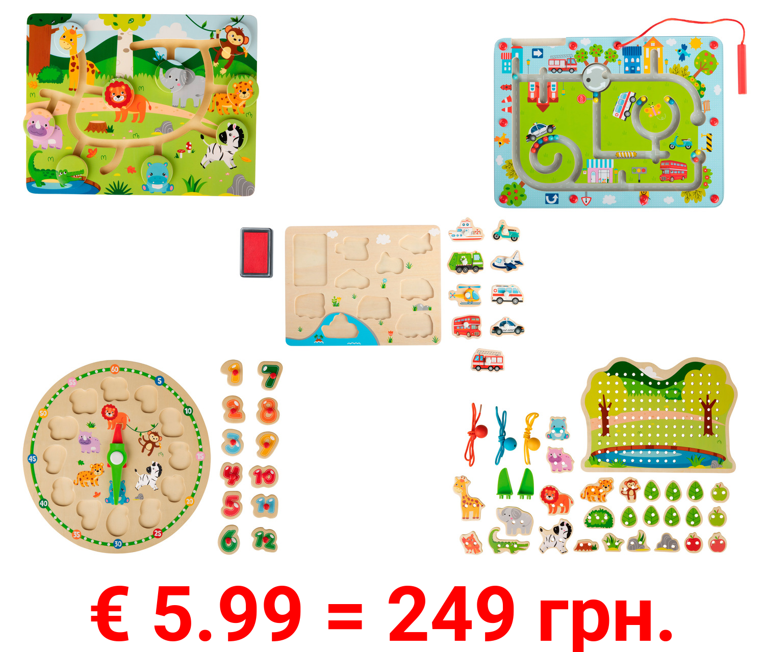 Playtive Lernpuzzle / Labyrinth / Fädelspiel, aus Holz
