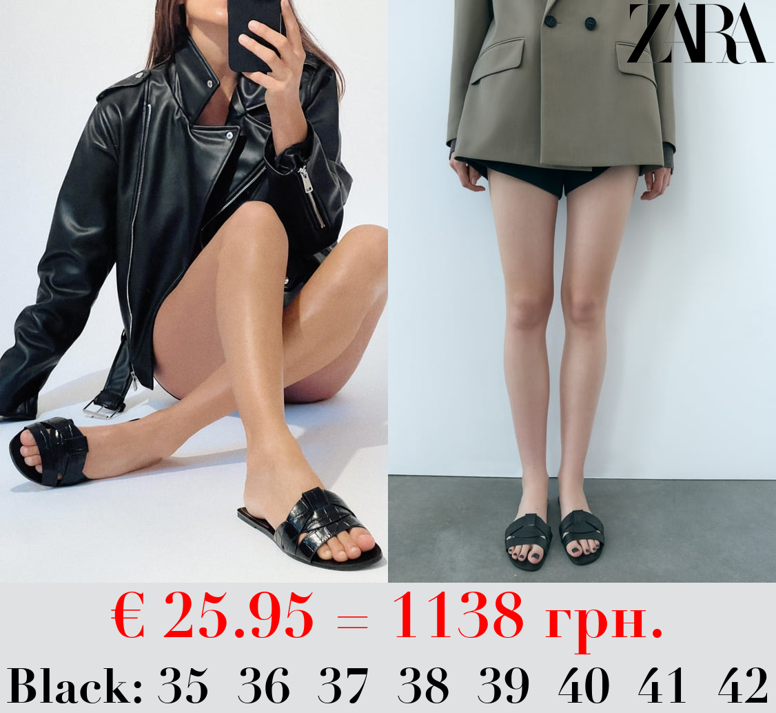 FLAT CRISS-CROSS LEATHER SLIDER SANDALS