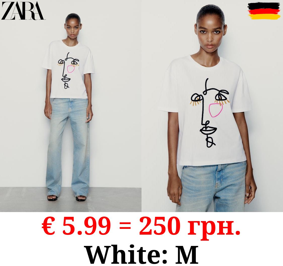 ABSTRACT EMBROIDERED FACE T-SHIRT