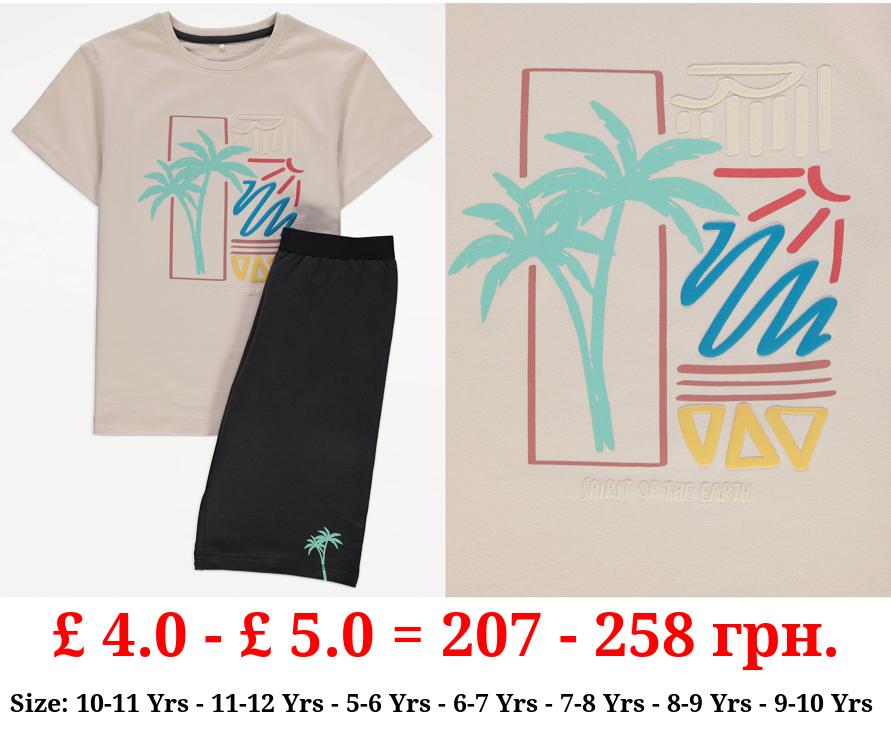 Stone Palm Print Short Pyjamas