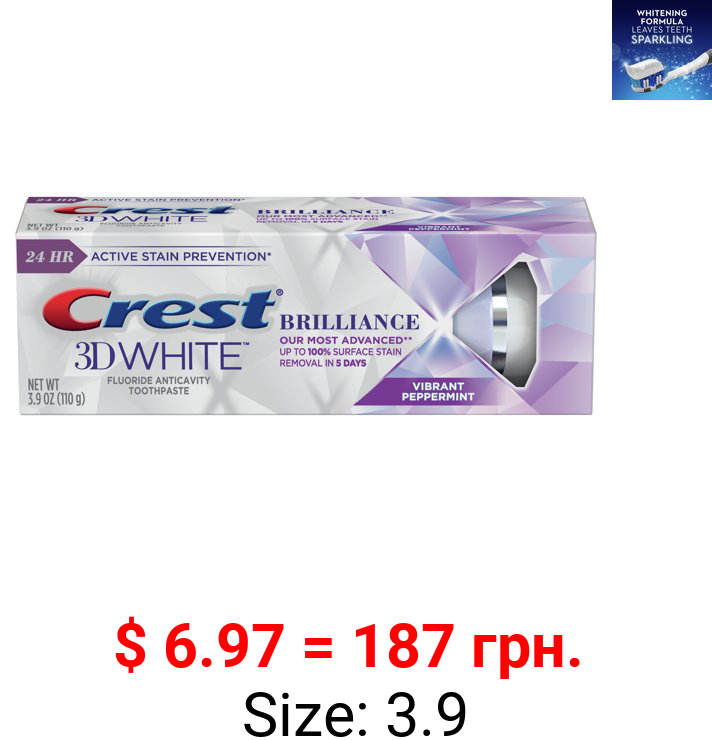 Crest 3D White Brilliance Teeth Whitening Toothpaste, Vibrant Peppermint, 3.9 Oz