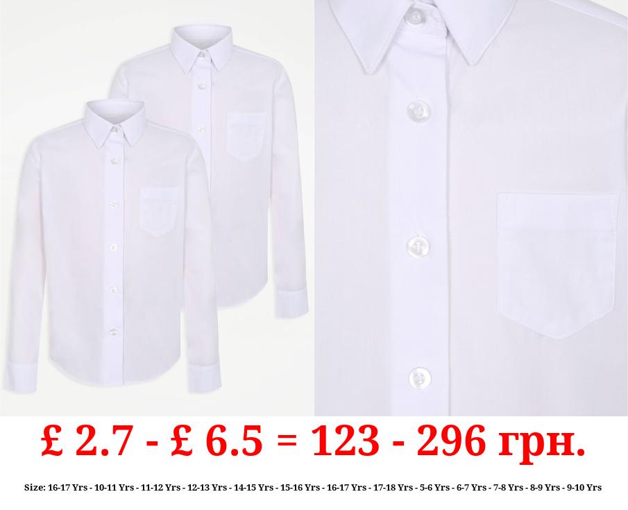 Girls White Slim Fit Long Sleeve School Shirt 2 Pack