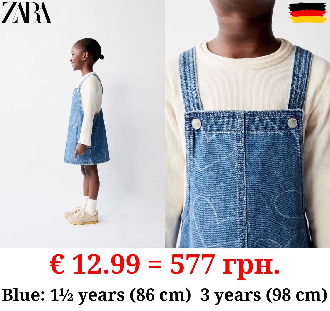 DENIM PINAFORE DRESS WITH HEARTS