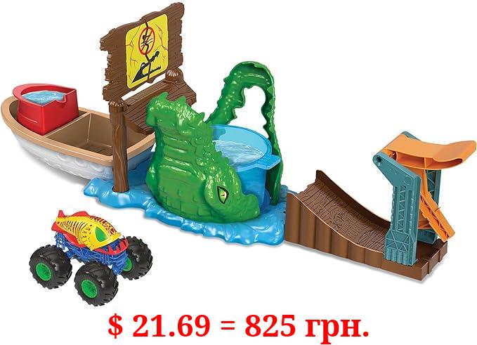 Hot Wheels Monster Trucks Attack on the Croco Set with 1 Monster Truck Color Shifters, Water Game, Children's Toy, Age 4 and Above, HGV14