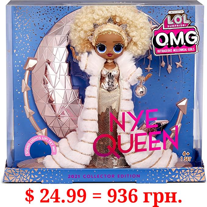 LOL Surprise Holiday OMG 2021 Collector NYE Queen Fashion Doll with Gold Fashions, Accessories, New Year's Celebration Outfit, Light Up Stand– Gift for Kids & Collectors, Toys for Girls Ages 4 5 6 7+