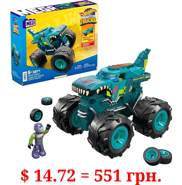 MEGA Hot Wheels Monster Trucks Building Toy Playset, Mega-Wrex With 187 Pieces, 1 Micro Action Figure Driver, Gift Ideas For Kids Age 5+ Years