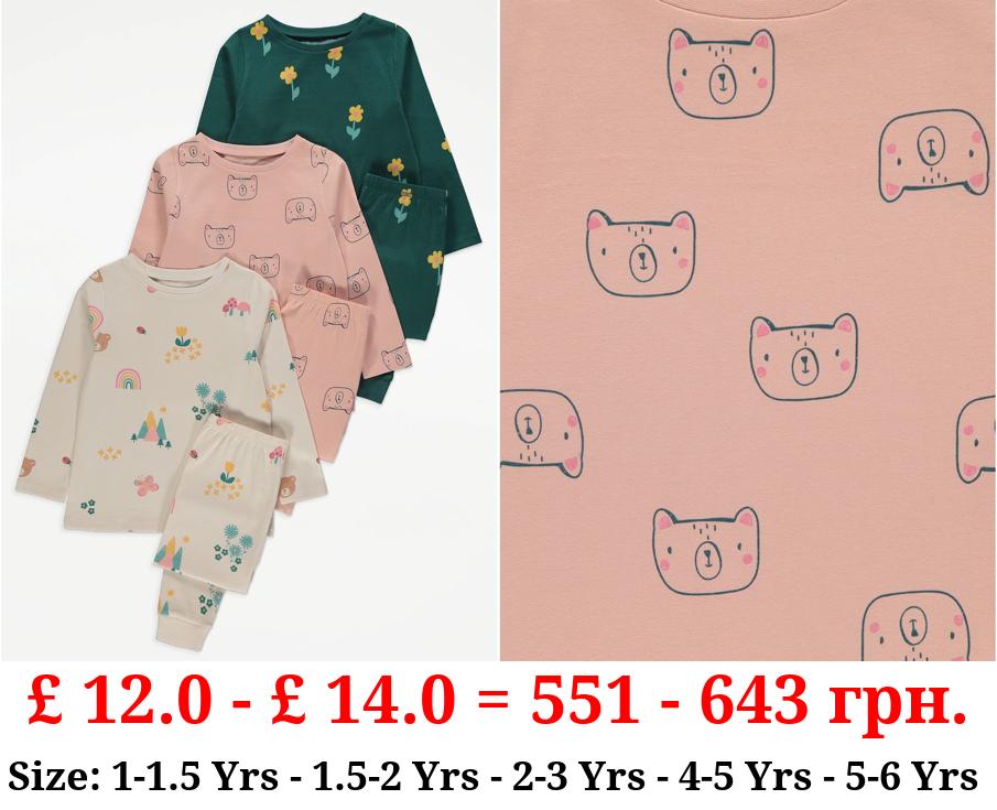 Woodland Bear Pyjamas 3 Pack