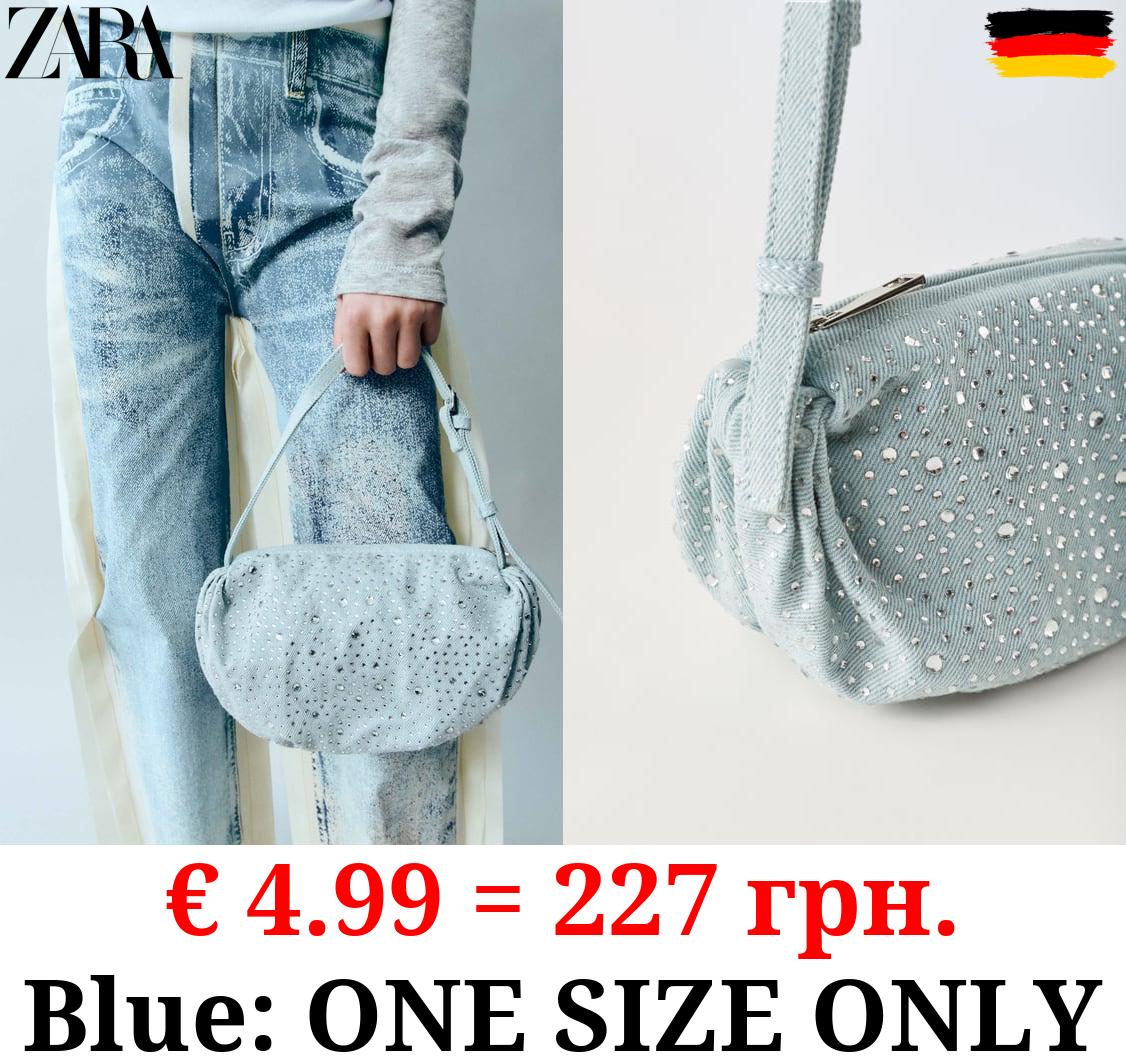 DENIM SHOULDER BAG WITH RHINESTONES