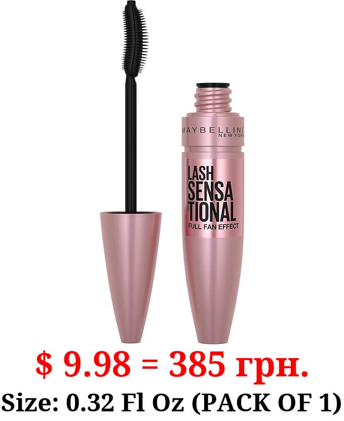 Maybelline Lash Sensational Washable Mascara, Lengthening and Volumizing for a Full Fan Effect, Midnight Black, 1 Count