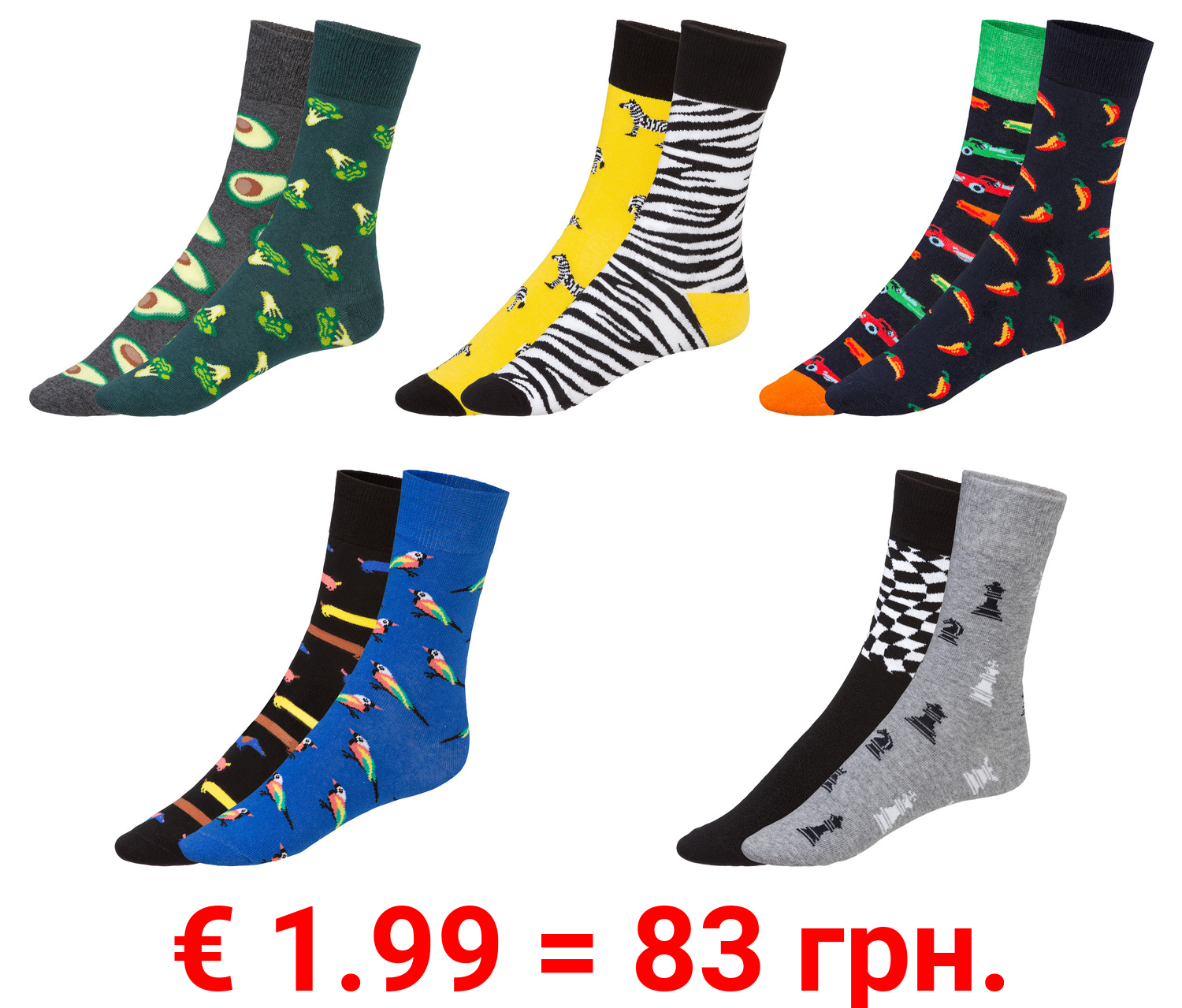Damen Herren Socken, 2 Paar, mit Motiven