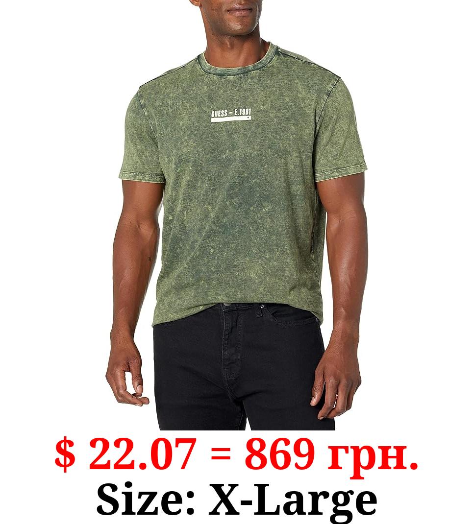 GUESS Men's Short Sleeve David Washd Logo Crew